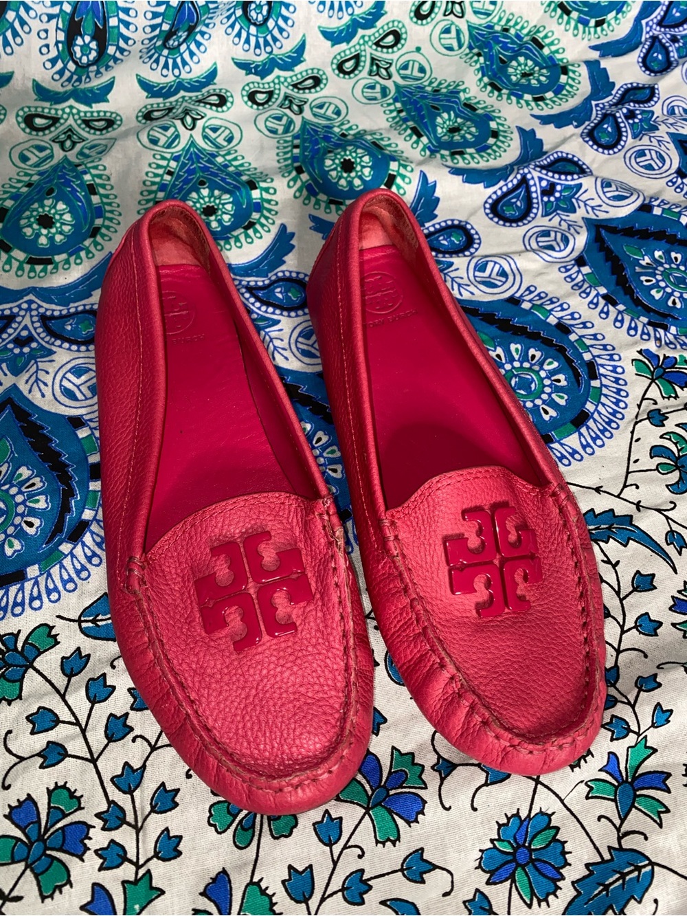Tory Burch Hot Pink Pebbled Leather Driving Moccasins
